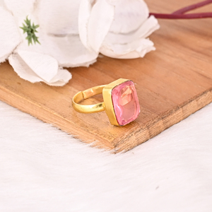 Pink Tourmaline Hydro <b>Ring</b> Gold Plated Brass Handmade <b>Adjustable</b> Gemstone <b>Ring</b> Fashion Jewelry for Women - Product Image 4