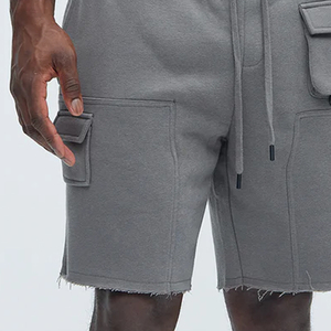 Shorts en polaire pour hommes, couleur unie, prix d'usine pour les acheteurs en gros, qualité supérieure, avec cordon de serrage et poches, avec logo. - Product Image 3