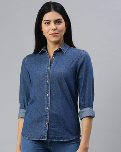เสื้อเชิ้ตเดนิมผู้หญิงลายสก็อตแบบติดกระดุมสำหรับฤดูหนาว สวมใส่สบาย - Product Image 2