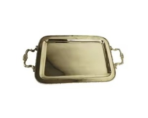 Bandeja de Servir Ovalada de Metal Plateado con Asas de Cuerno Negro, Decorativa y de Lujo para el Hogar, para Frutas y Desayunos - Product Image 5