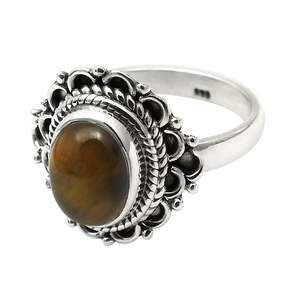 Anillo de Piedra Ojo de Tigre Estilo Vintage Antiguo, Plata de Ley 925 Sólida, Hecho a Mano, Certificado IGI, Joyería de Boda Estilo Bohemio - Product Image 1