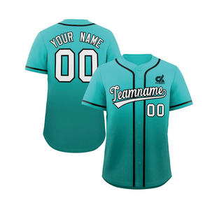 Jersey de Béisbol Personalizado 2025 con Degradado Verde Azulado, Ribete Negro, Botones, Uniforme de Equipo, Nombre y Número Personalizados, Estilo Profesional, Venta al Por Mayor - Product Image 1
