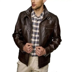 Veste en cuir lavé de qualité supérieure pour homme, style streetwear chaud d'hiver, fermeture éclair, coupe unisexe, OEM ODM, vestes en cuir pour homme - Product Image 5