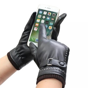 Gants d'hiver en cuir véritable pour hommes, gants chauds doublés thermiquement pour les activités de plein air et la conduite - Product Image 1