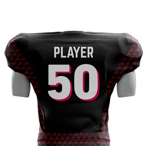 Uniforme de Fútbol Americano Personalizado para Hombre, Negro y Rojo, Patrón Geométrico, Impresión por Sublimación, Secado Rápido, Conjunto Deportivo de Camiseta con Cuello en V y Pantalones - Product Image 5