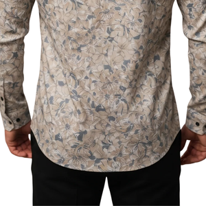 เสื้อเชิ้ตแขนยาวลายดอกไม้สีเบจสำหรับผู้ชาย ปกติดกระดุมทรงสลิมฟิต แฟชั่นลำลองสำหรับใส่ทำงานและงานปาร์ตี้ - Product Image 5