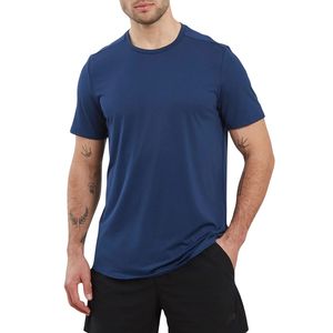 <b>Men's</b> <b>Navy</b> <b>Blue</b> Short Sleeve <b>T</b>-<b>Shirt</b> O-Neck Solid Color Regular Fit Sporty Knitted Contrast Trim Front Logo Polyester/Cotton - Product Image 6