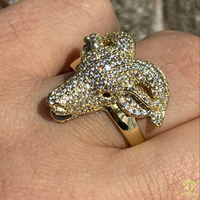 Anillo de Lujo para Hombre, Chapado en Oro, con Micro Pavé Grande, Anillo de Animal Cultivado en Laboratorio, Joyería Hip Hop Iced Out para Raperos