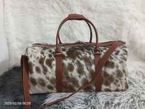 Sac de voyage unisexe en cuir de vachette à poils, style western, LHDB-0155 - Product Image 2