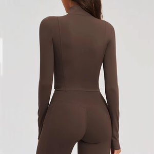 Full Sleeve Zip Shirt Fashion Wear Private Label Clothing Supplier Women's Long Sleeve Front <b>Zipper</b> Casual <b>Top</b> - Product Image 6