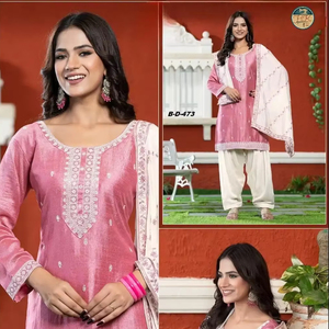 Ensemble Kurti Salwar brodé rose pour femmes, vêtements ethniques de créateur avec dupatta, collection festive pour les fêtes - Product Image 3