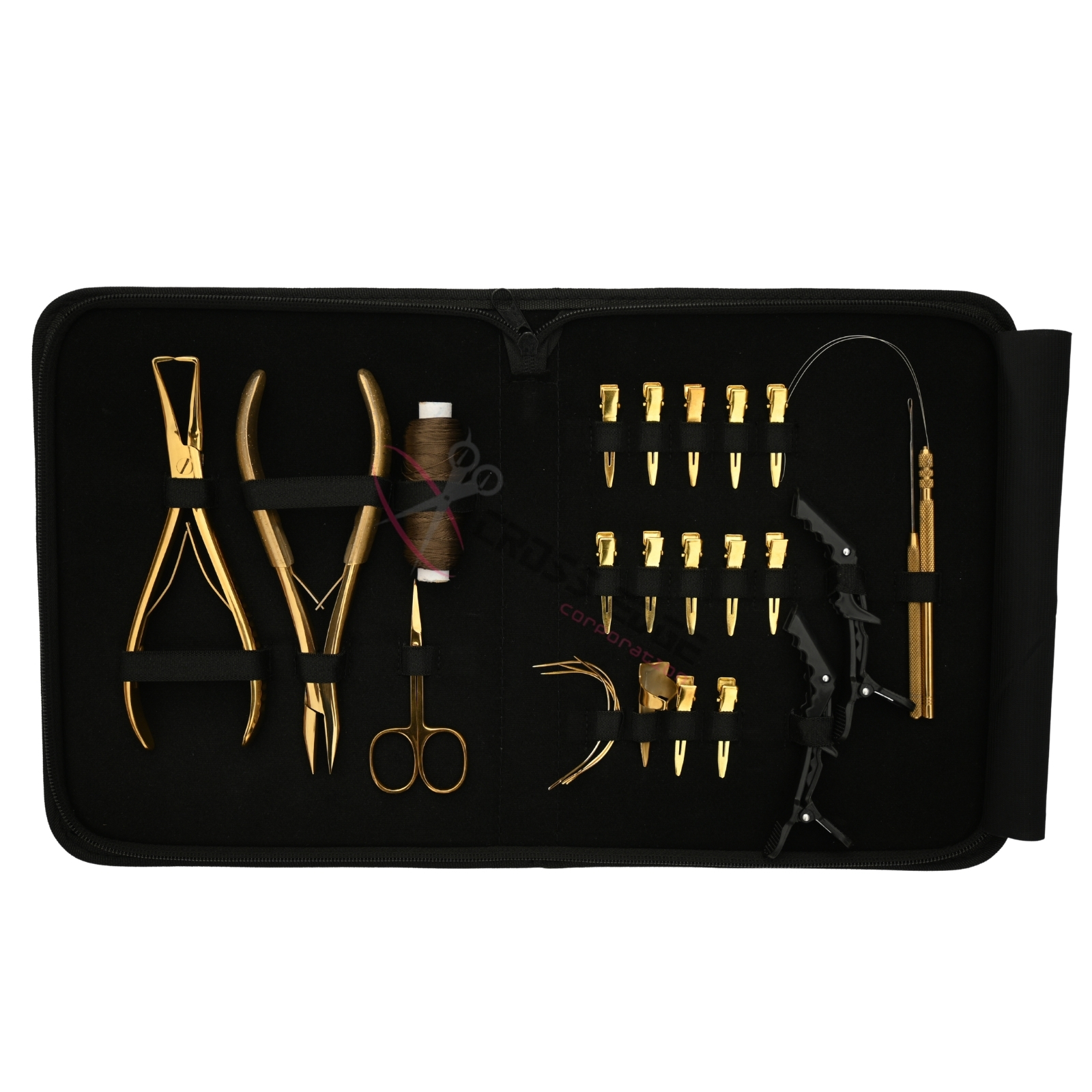 Kit de herramientas para extensiones de cabello dorado