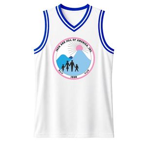 Camiseta sin mangas con cuello en V para mujer, con parche bordado del escudo de White Jack & Jill y ribete azul, ideal para el día del partido. - Product Image 1