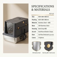 Bac à litière rectangulaire fermé en acier inoxydable avec bouton doré, porte transparente, désodorisant, facile à nettoyer, grande capacité 65L