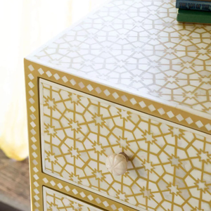 Commode à 3 tiroirs de style mid-century avec motif géométrique jaune moderne, meuble de rangement pour chambre à coucher et salon - Product Image 4