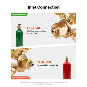 ชุดควบคุมออกซิเจนอะเซทิลีน 0-4000 PSI และ 0-400 PSI พร้อมเกจวัดแก๊สเชื่อม CGA 540/CGA 200 ช่องต่อเหล็ก - Product Image 2