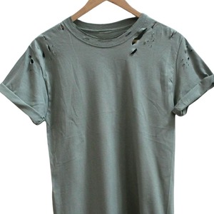 T-shirt en coton surdimensionné pour homme, manches courtes, col rond, couleur unie, style décontracté, délavé, bleu, marron, vert - Product Image 4