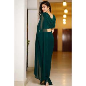 Sari indien en soie pour femme adulte, très tendance, pour mariage et soirée, avec des paillettes vertes brodées - Product Image 1