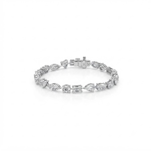 Pulsera de tenis de oro macizo de 10K, 14K, 18K con esmeraldas y diamantes de laboratorio de corte redondo y en forma de pera, certificada por IGI, joyería fina nupcial - Product Image 1