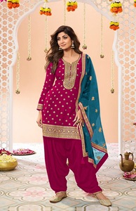 Salwar Kameez Patiala de Viscosa Bordado, Semi-Cosido, para Mujer, Estilo Moderno, Secado Rápido, para Bodas, Fiestas y Diwali - Product Image 4