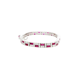 Pulsera Clásica de Cadena con Rubíes y Diamantes para Mujer, Diseño Geométrico, Engaste de Canal, Joyería de Aleación, Estilo Boda - Product Image 4