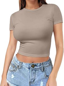 <b>Crop</b> <b>top</b> short clothing length topsummer Ladies Casual Sporty Round Neck Active Wear T Shirt <b>Top</b> - Product Image 2