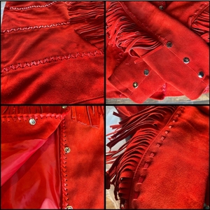 Red <b>Suede</b> Fringe <b>Leather</b> <b>Jacket</b> | Women's Western Cowboy & Boho Rodeo Studded Coat High-Volume Southwestern Apparel & Fringe Out - Product Image 4