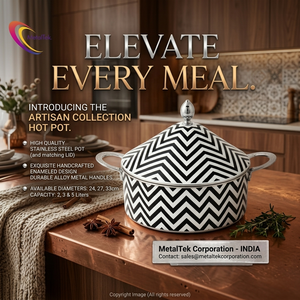 Luxury Chevron Print Enamel Hot Pot Silver Handles Food Warmer Large Capacity Serving Dish Customizable Design Modern Casserole - Product Image 4