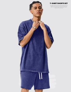 Summer Washed Cotton T Shirt Sweat <b>Short</b> and Shirt Set for <b>Men</b> 2 Piece <b>Patch</b> Embroidery Acid Wash Shirts <b>Shorts</b> Sets - Product Image 3