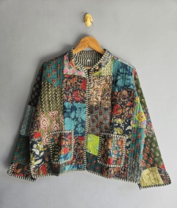 Veste en coton patchwork bohème avec col mandarin, manches longues, fermeture boutonnée, vêtement d'extérieur décontracté pour femme, cadeau pour elle - Product Image 1
