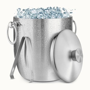 Stainless Steel Ice <b>Bucket</b> <b>with</b> <b>Lid</b> and Tongs Double Wall Insulated Barware Durable Rust Resistant Cooler for Home Parties - Product Image 5
