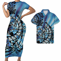 Robe longue de soirée polynésienne personnalisée en or massif pour femme, chemise assortie unisexe grande taille pour homme
