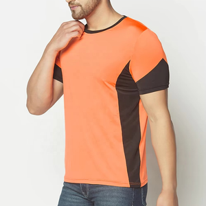 T-shirt pour homme en coton 100% tissé, à manches courtes, col rond, coupe ample, respirant, écologique, imprimé personnalisé orange et noir - Product Image 3