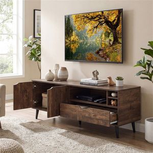 59\" <b>Rustic</b> Media Console for 65\" TVs TV Stand with Cabinet Drawer 3 Open <b>Shelves</b> - Product Image 5