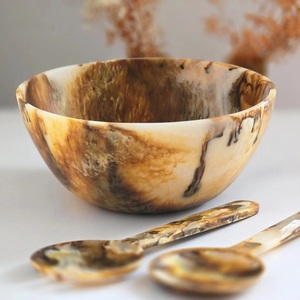 Low MOQ Vintage Style Eco-Friendly Handmade Carved Acacia Wood & <b>Epoxy</b> Resin Salad Rice Soup Fruit Vegetable Serving Bowl - Product Image 4