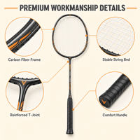Raquette de badminton en fibre de carbone, raquette de badminton légère entièrement en carbone pour adultes, pour l'entraînement et la compétition