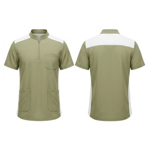 Medical Staff <b>Scrub</b> <b>Top</b> With Half Zip Front Stand Collar Short Sleeves And Professional Design For Everyday Work - Product Image 1