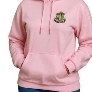 Sudadera con Capucha Rosa Claro AKA, Escudo Verde Bordado, Sudadera de Forro Polar Unisex, Ropa de Hermandad Griega, OEM ODM - Product Image 5