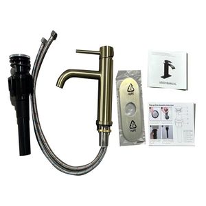 Rubinetto da Bagno Monocomando in Acciaio Inox T10 Oro Spazzolato, Miscelatore Lavabo con Foro Singolo, Non Spedibile nei Fine Settimana - Product Image 2