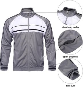 Chándal Deportivo para Hombre en Gris y Blanco con Bloques de Color, Manga Larga, Cuello Alto con Cremallera, Estilo Deportivo, Secado Rápido, Corte Regular, para Otoño - Product Image 4