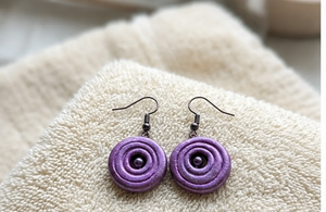 Purple Plated <b>Polymer</b> Clay Spiral Drop Earrings Handmade Beaded Dangle Ear Jewelry for Women Gift Party Wear - Product Image 2