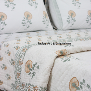 Handmade Eco-Friendly Reversible Cotton Hand Block Floral Printed Blanket with Bed Sheet All-Season Use Rajasthan Origin - Product Image 5