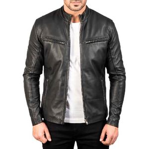 Veste en cuir noir ionique pour homme, véritable cuir de mouton, fermeture éclair, poignets à boutons pression, poches élégantes, qualité supérieure - Product Image 1