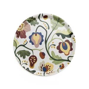 Plateau de service rond en émail floral, plateau décoratif en métal, imprimé fleurs vintage, plateau de table basse pour la maison, l'hôtel, le restaurant - Product Image 1