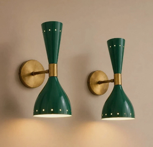 Modern Green Brass Wall <b>Sconce</b> <b>Light</b> Fixture Mid Century Lamp Set Of 2 Pair - Product Image 2