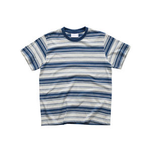 Camiseta de Algodón con Rayas, Corte Holgado, Cuello Redondo, Manga Corta, Dobladillo Asimétrico, Estilo Casual Urbano - Product Image 3