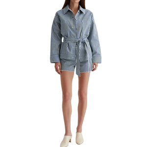 Chaqueta de Mujer, Estilo Camisa con Cinturón, Tela Twill, Manga Larga, Rayas, Ropa Exterior Informal, Chaqueta de Moda, Venta al Por Mayor Personalizada - Product Image 6