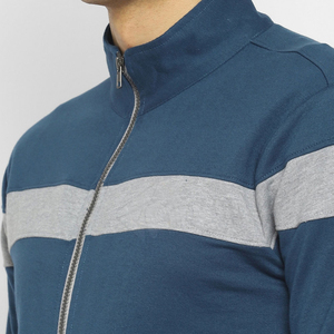 Men's Navy Blue Tracksuit Full <b>Zip</b> Color Blocking Casual Autumn Wear Regular Fit With Side Pockets Polyester Cotton Mix - Product Image 5