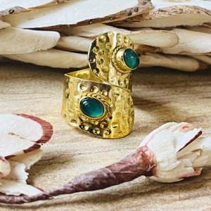 Buyer Top Choice Green Onyx <b>Ring</b> 18k Gold Plated Boho Brass <b>Ring</b> <b>Chunky</b> Wrap Texture <b>Ring</b> Statement Wholesale Handmade <b>Ring</b> - Product Image 3