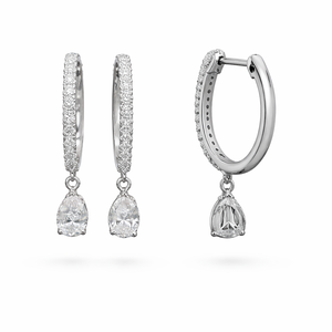 ต่างหูเพชรทรงหยดน้ำ 14K ทองคำแท้ เพชรเพาะเลี้ยง 0.68 กะรัต รูปทรงกลมและหยดน้ำ สี DEF ความสะอาดระดับ VS VVS เครื่องประดับเพชร - Product Image 3